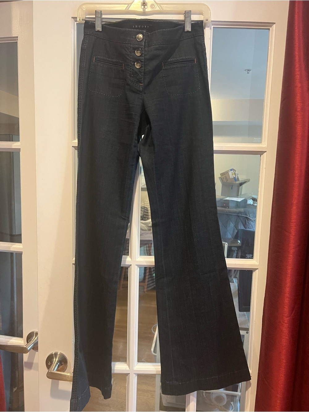 Theory Black High-Rise Wide Leg Jeans with Brushed Buttons
